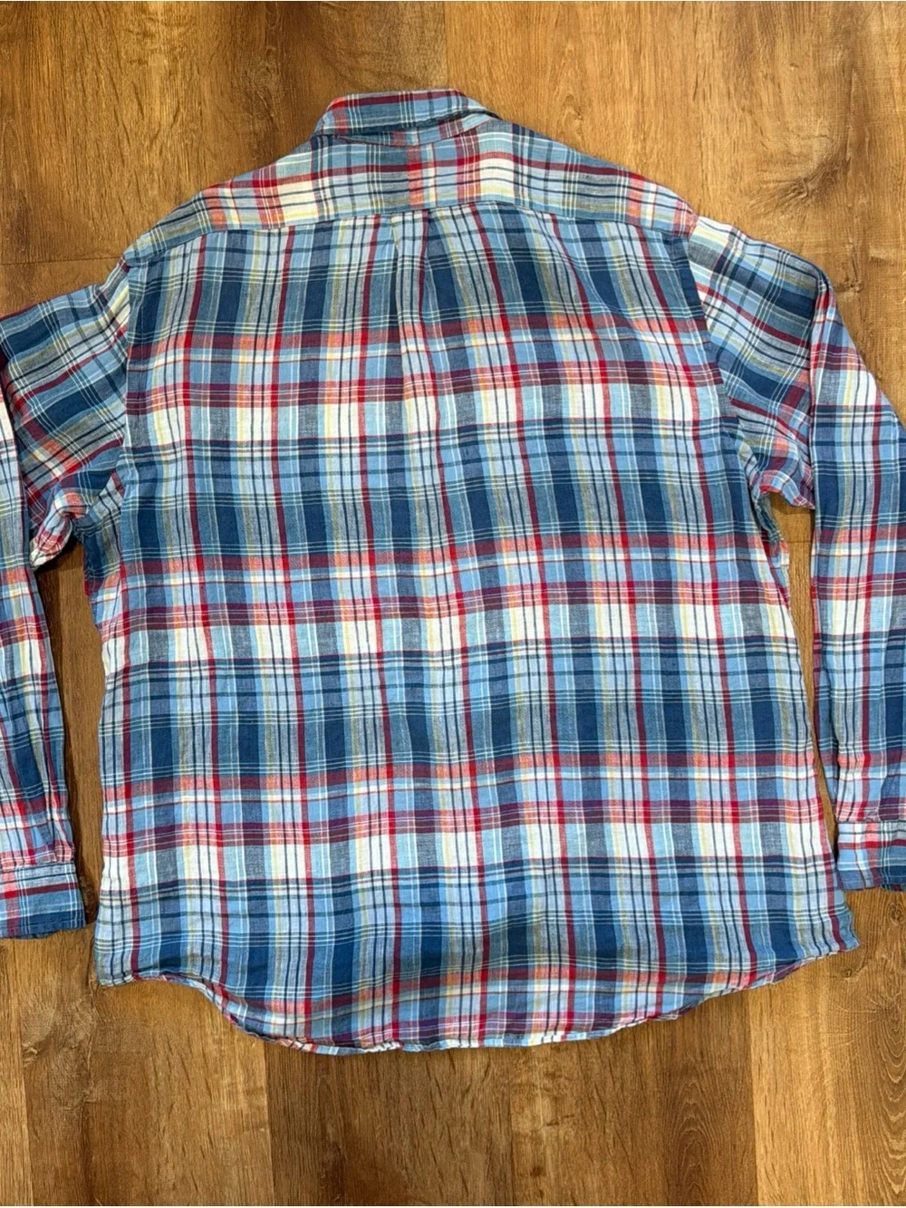 Polo Ralph Lauren 100% Linen Shirt Mens 2XL Plaid Long Sleeve Button Down Casual